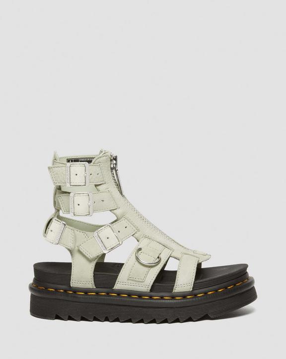 Dr. Martens Olson Tumbled Nubuck Leather Gladiator Zip Sandals Menta | SN-DM84629