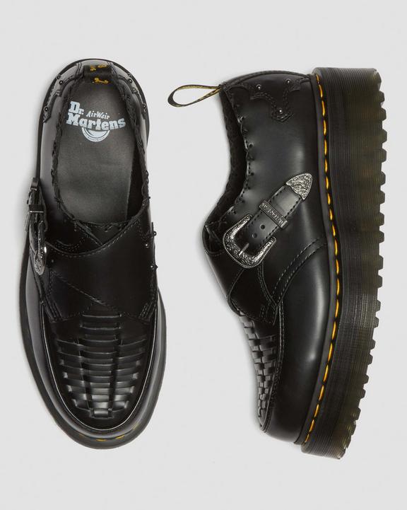 Dr. Martens Ramsey Woven Smooth Leather Platform Creepers Pretas | SN-DM84534